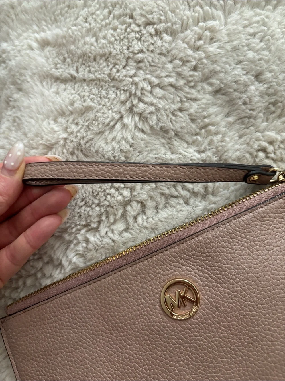 Michael Kors Taupe Leather Wristlet Clutch